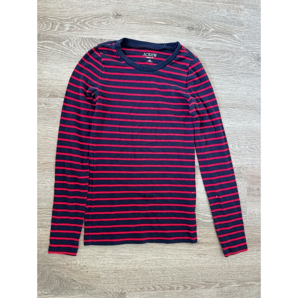 J.Crew EUC Striped Long Sleeve Top Size XS Navy Red Cotton Perfect Fit - Picture 3 of 5